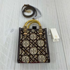 New Tory Burch The T Monogram fil coupe mini Tote Brown